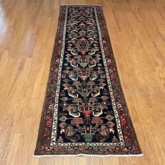 Persian Hand-Knotted Tribal Hamadan Wool Runner (3'4 x 13')