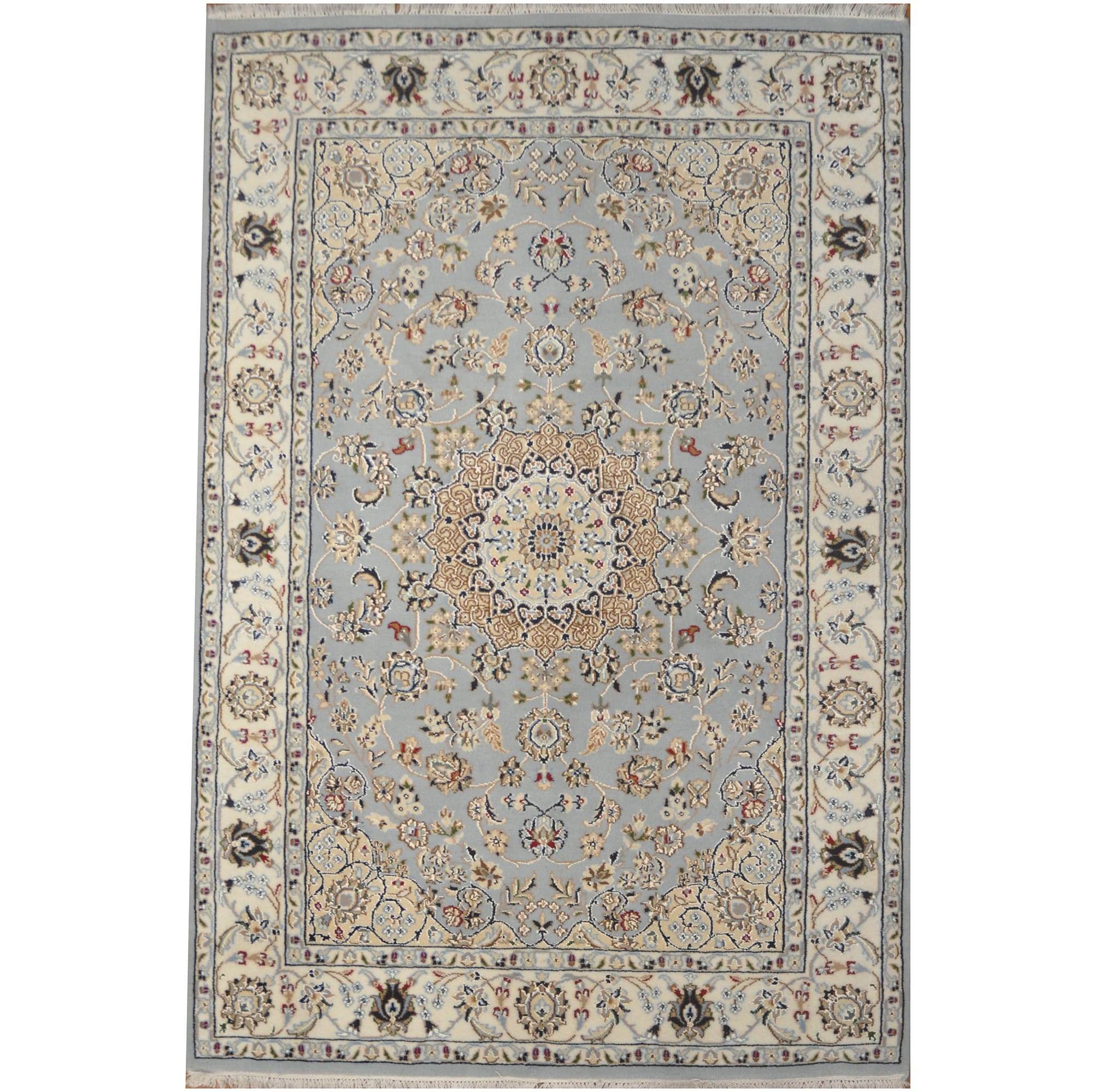 Indo Hand-knotted Nain Wool & Silk Rug (4' x 6')