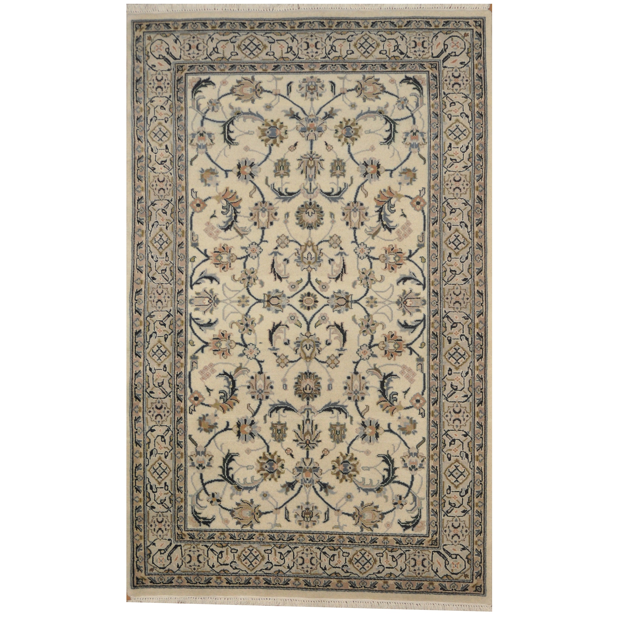 Indo Hand-knotted Nain Wool & Silk Rug (4' x 6'2)