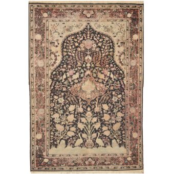 Indo Hand-knotted Antique 1960's Kashmiri Silk Rug (4'2 x 6')