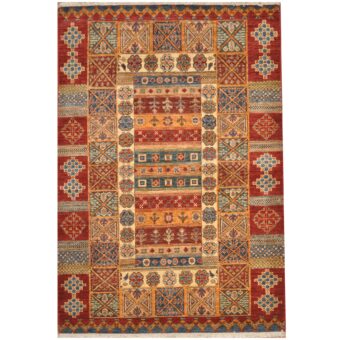 Afghan Hand-Knotted Khorjeen Kazak Wool Rug (4'1 x 6')