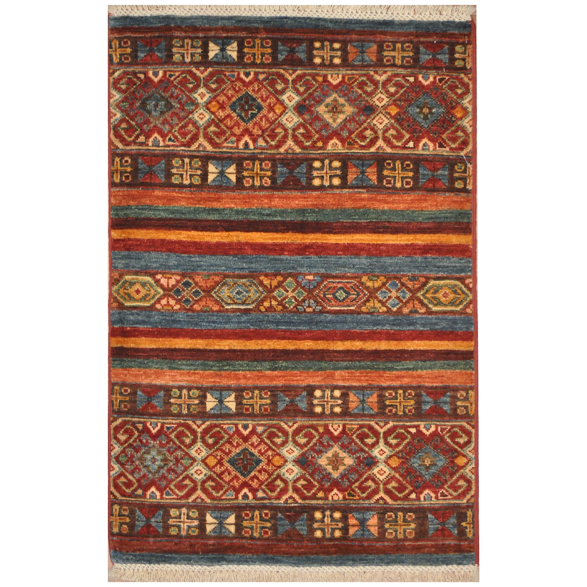 Afghan Hand-Knotted Khorjeen Kazak Wool Rug (2' x 3')