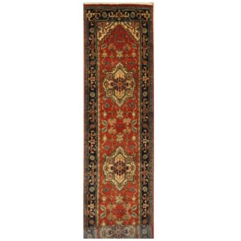 Indo Hand-Knotted Heriz Wool Runner (2'6 x 12')