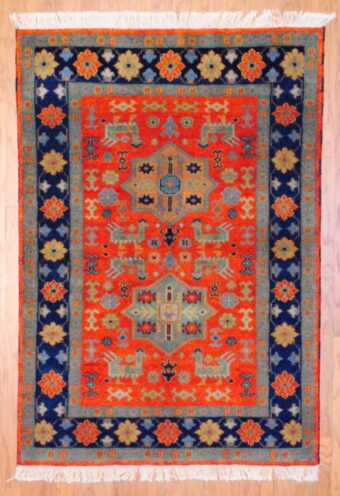 Indo Hand-knotted Kazak (4'2 x 6')