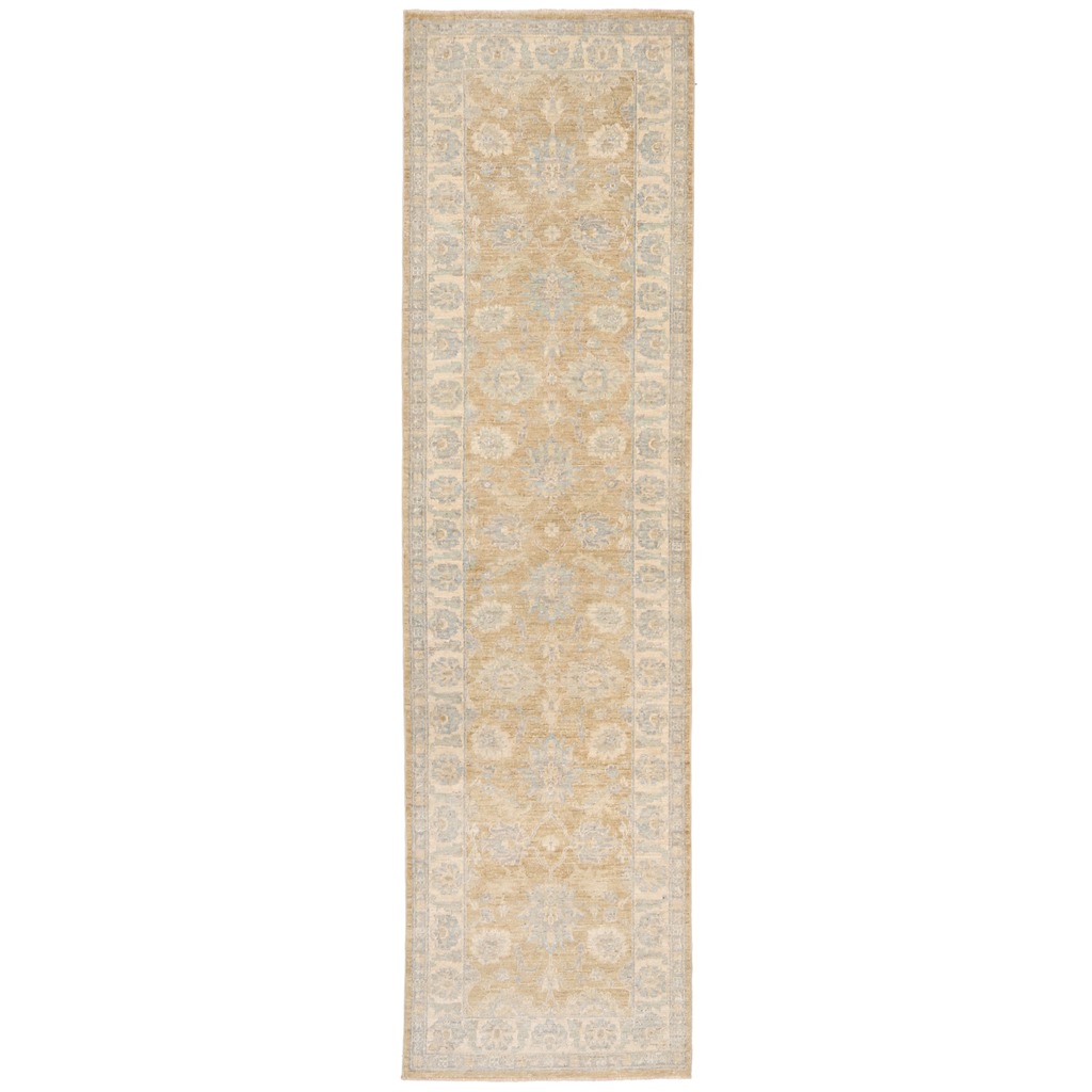 Afghan Hand-knotted Vegetable Dye Whitewash Oushak Wool Runner (2'8 x 9'9)