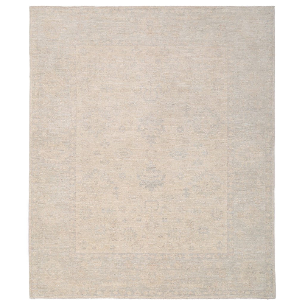 Afghan Hand-knotted Vegetable Dye Whitewash Oushak Wool Rug (7'10 x 9'5)