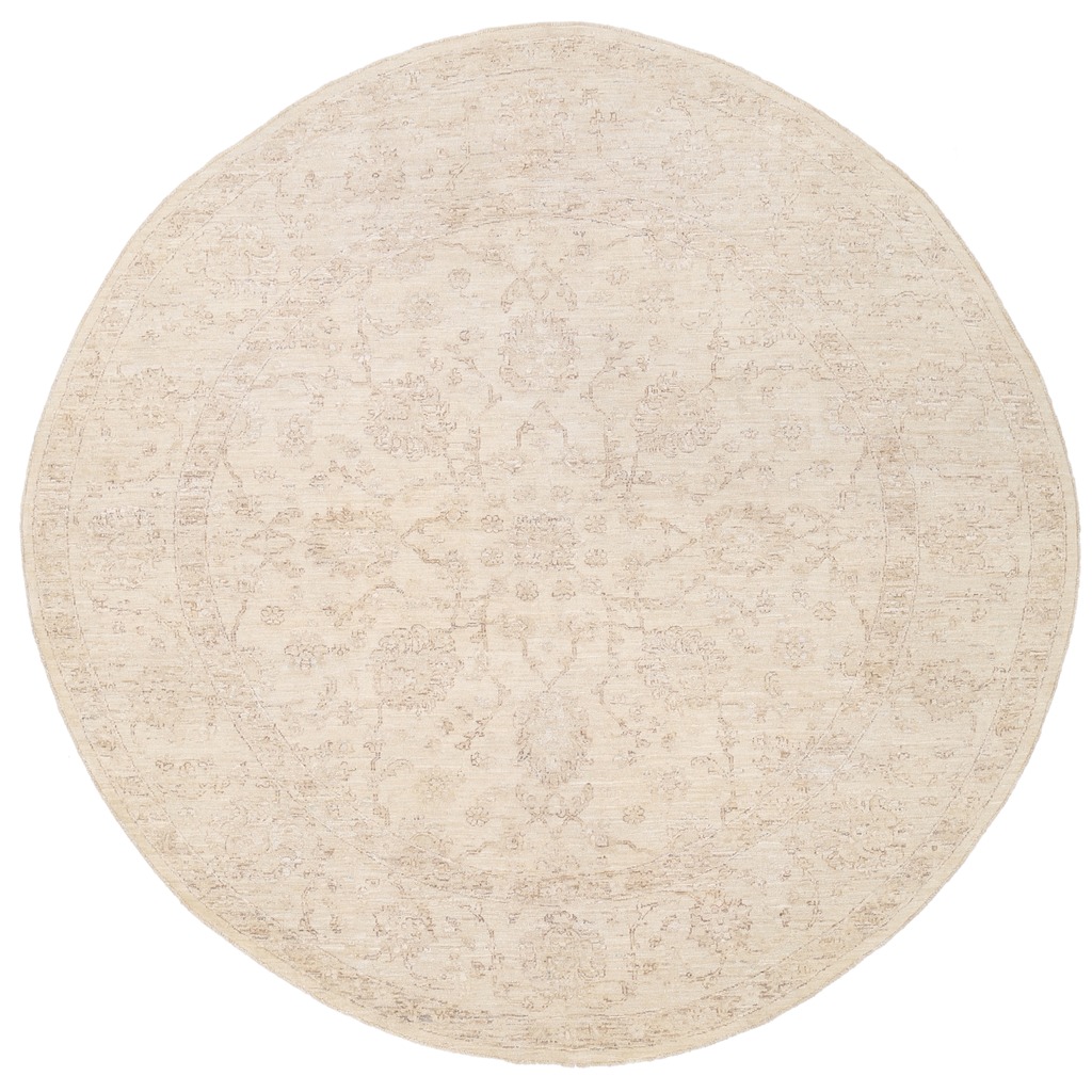 Afghan Hand-knotted Whitewash Vegetable Dye Oushak Round Wool Rug (7'10 x 7'10)