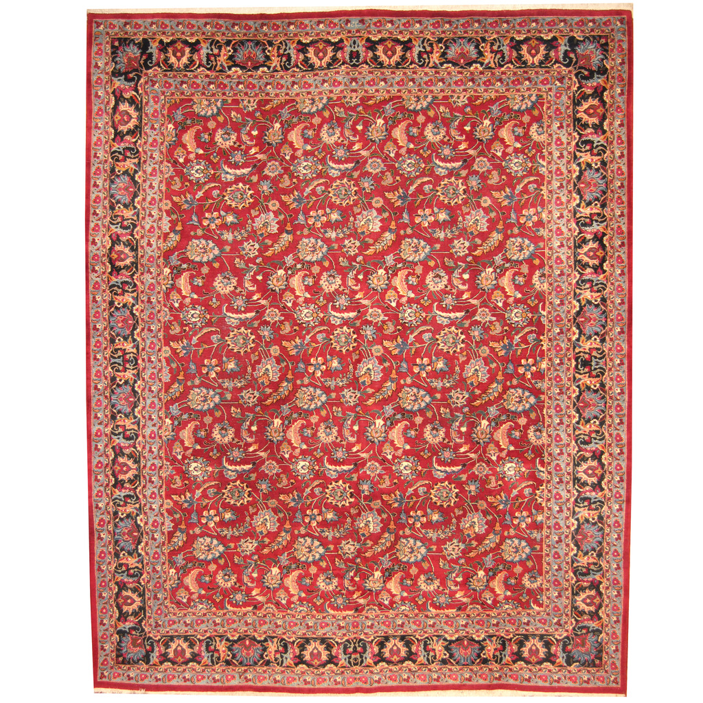 Persian Hand-knotted 1960s Semi-antique Mashad Wool Rug (11'4 x 14'2)