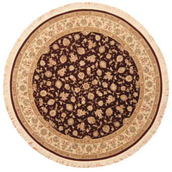 Indo Hand-knotted Round Tabriz Wool and Silk Rug (7' x 7')