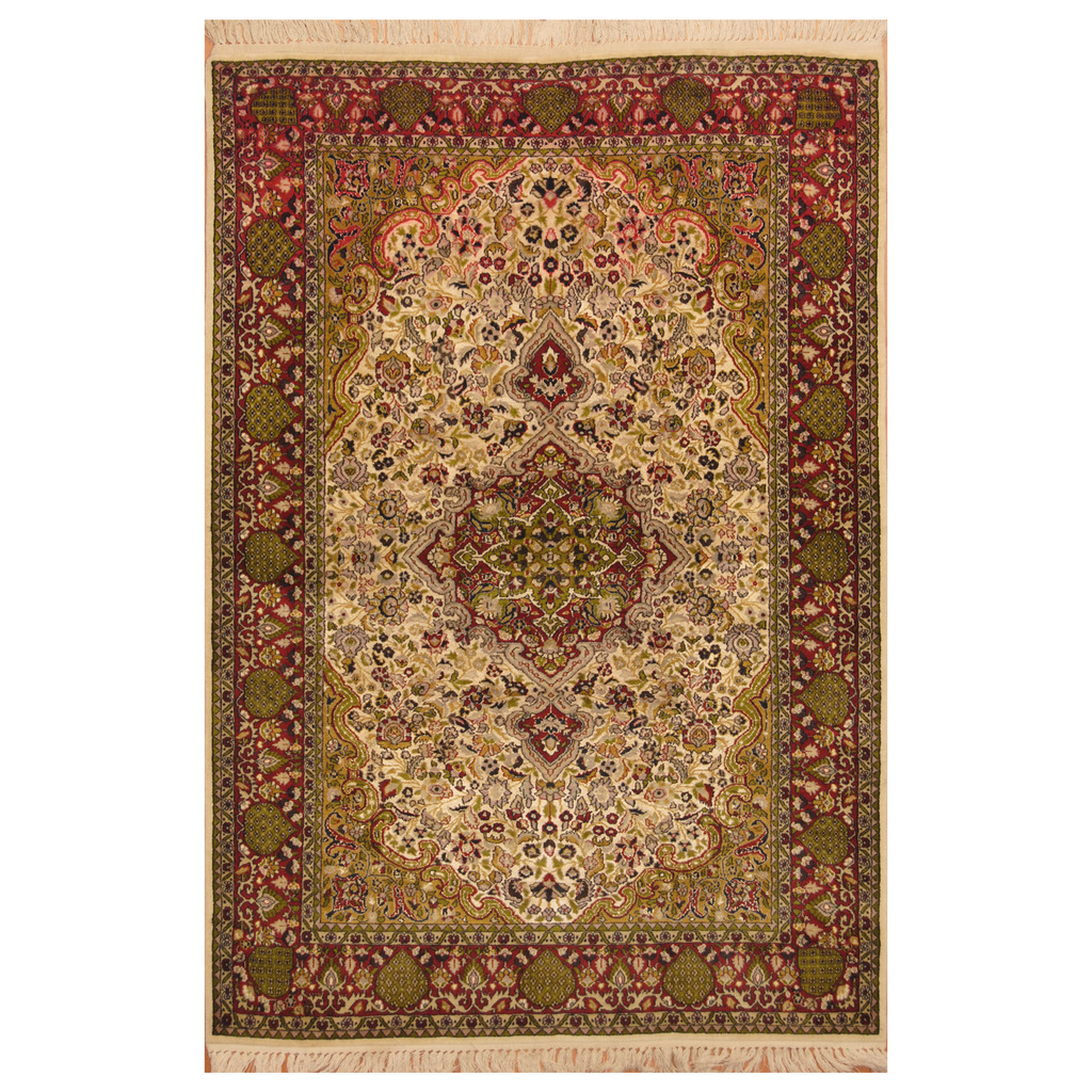 Indo Hand-knotted Kashmiri Wool & Silk Rug (4'2 x 6'2)