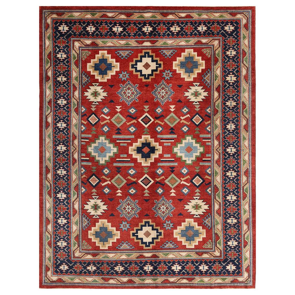 Afghan Hand-knotted Vegetable Dye Kazak Wool Rug (8'11 x 11'9)