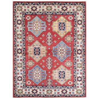 Afghan Hand-knotted Vegetable Dye Kazak Wool Rug (4'1 x 5'5)
