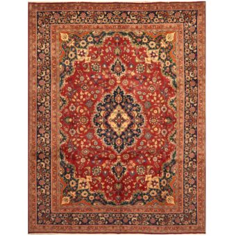 Persian Hand-knotted 1960's Semi-antique Signature Mashad Wool Rug (9'6 x 13')
