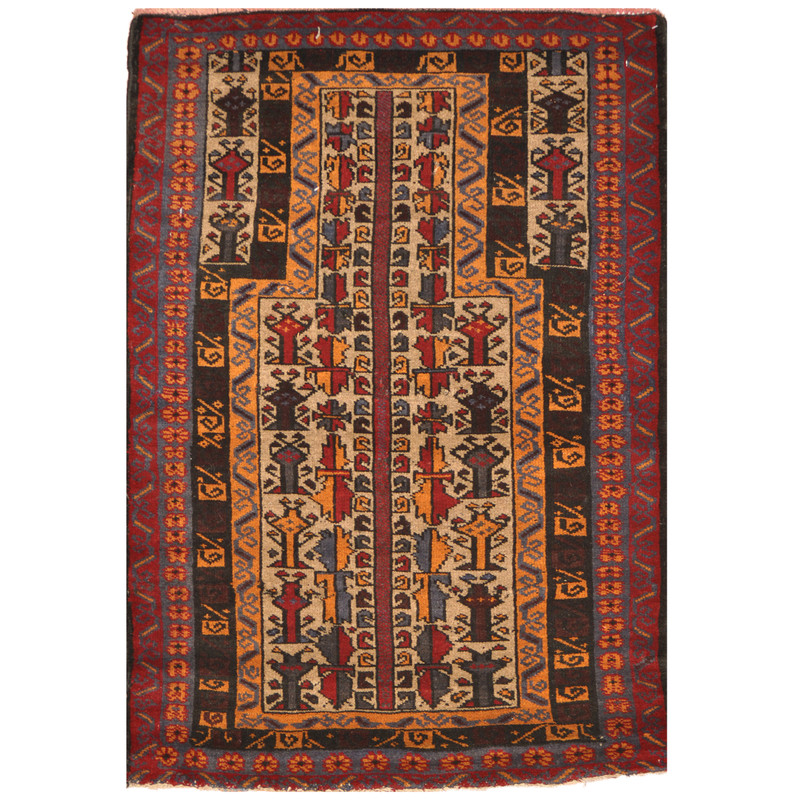 Afghan One-Of-A-Kind Tribal Balouchi Wool Rug (2'10 x 4'1)