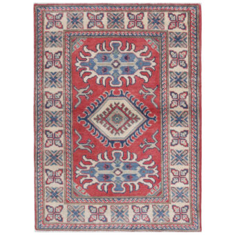 Afghan Hand-Knotted Vegetable Dye Kazak Wool Rug (2'8 x 3'9)