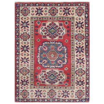 Afghan Hand-Knotted Vegetable Dye Kazak Wool Rug (2' x 2'8)