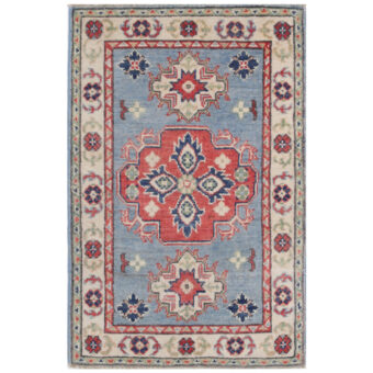 Afghan Hand-Knotted Vegetable Dye Kazak Wool Rug (2' x 3')