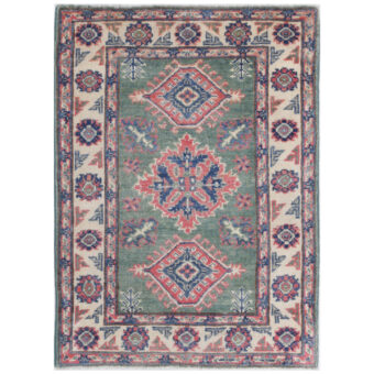 Afghan Hand-Knotted Vegetable Dye Kazak Wool Rug (2' x 2'9)