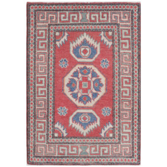 Afghan Hand-Knotted Vegetable Dye Kazak Wool Rug (1'10 x 2'10)