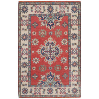 Afghan Hand-Knotted Vegetable Dye Kazak Wool Rug (1'10 x 2'10)