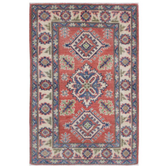 Afghan Hand-Knotted Vegetable Dye Kazak Wool Rug (2' x 3')