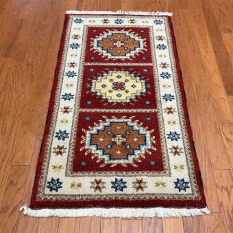 Indo Hand-Knotted Tribal Kazak Wool Rug (2'1 x 4'1)