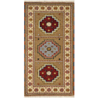 Indo Hand-Knotted Tribal Kazak Wool Rug (2'x4')