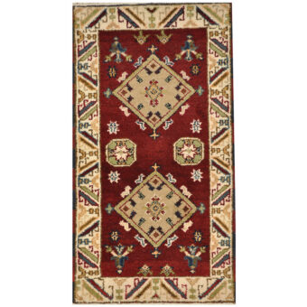Indo Hand-Knotted Tribal Kazak Wool Rug (2'x4')