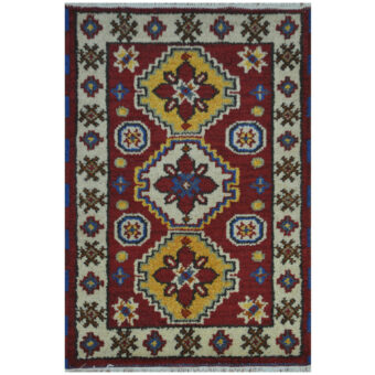 Indo Hand-Knotted Tribal Kazak Wool Rug (2'x4')