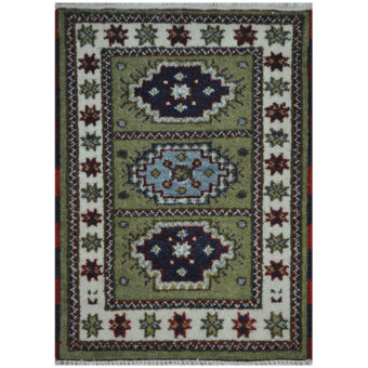 Indo Hand-Knotted Tribal Kazak Wool Rug (2'x4')