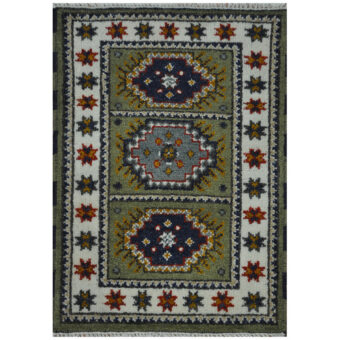 Indo Hand-Knotted Tribal Kazak Wool Rug (2' x 3')