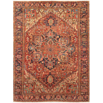 Persian Hand-knotted Antique 1920's Heriz Wool Rug (9'7 x 13')