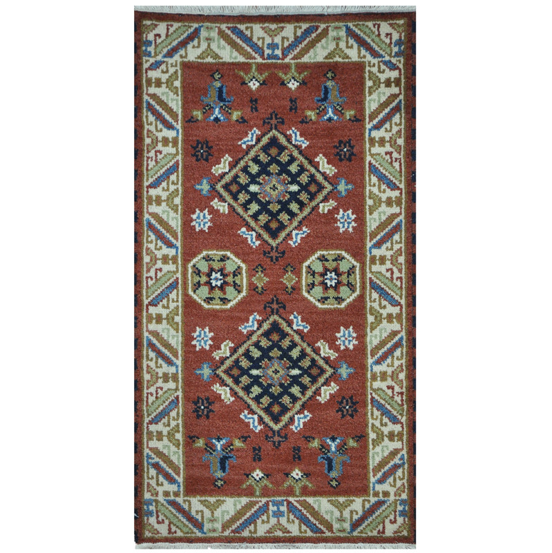 Indo Hand-Knotted Tribal Kazak Wool Rug (2' x 4')