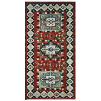 Indo Hand-Knotted Tribal Kazak Wool Rug (2' x 4')