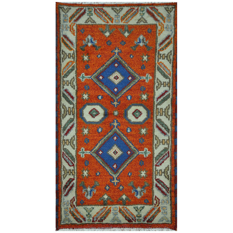 Indo Hand-Knotted Tribal Kazak Wool Rug (2' x 4')
