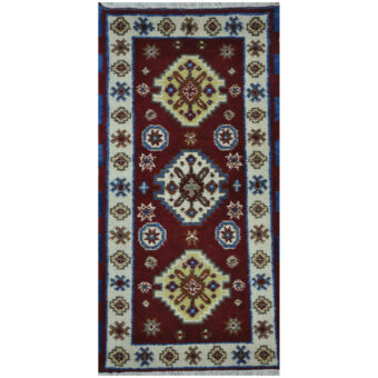 Indo Hand-Knotted Tribal Kazak Wool Rug (2' x 4')