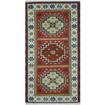 Indo Hand-Knotted Tribal Kazak Wool Rug (2' x 4')