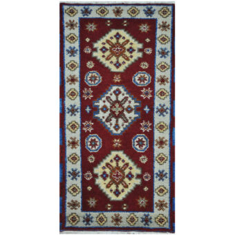 Indo Hand-Knotted Tribal Kazak Wool Rug (2' x 4')