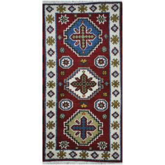 Indo Hand-Knotted Tribal Kazak Wool Rug (2' x 4')