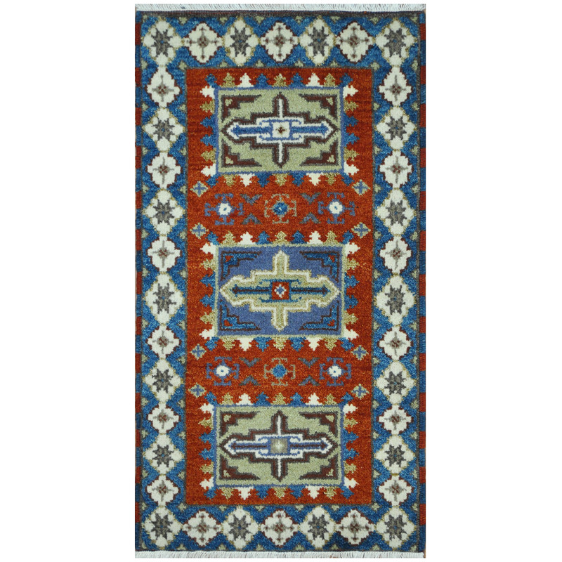 Indo Hand-knotted Tribal Kazak Wool Rug (2' x 4')