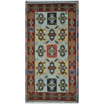 Indo Hand-knotted Tribal Kazak Wool Rug (2' x 4')