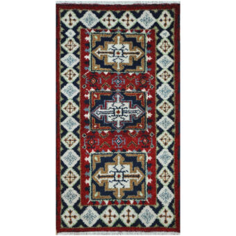 Indo Hand-knotted Tribal Kazak Wool Rug (2' x 4')