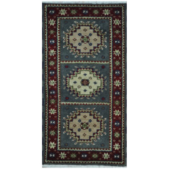 Indo Hand-knotted Tribal Kazak Wool Rug (2' x 4')