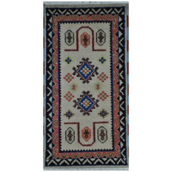 Indo Hand-knotted Tribal Kazak Wool Rug (2' x 4')