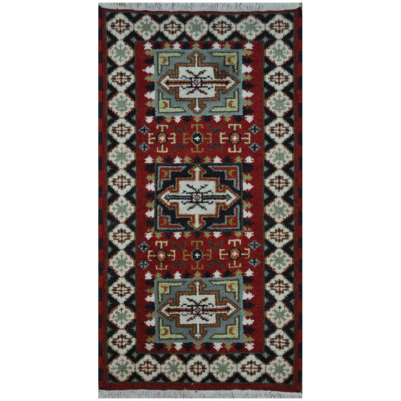 Indo Hand-knotted Tribal Kazak Wool Rug (2' x 4')