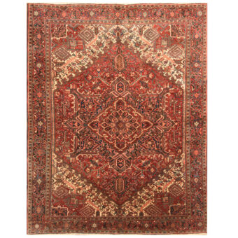 Persian Hand-knotted Antique 1940's Heriz Wool Rug (10' x 13')