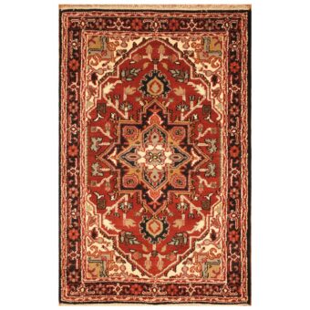 Indo Hand-knotted Tribal Heriz Wool Rug (4' x 6')