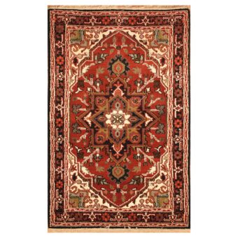 Indo Hand-knotted Tribal Heriz Wool Rug (4' x 6'2)