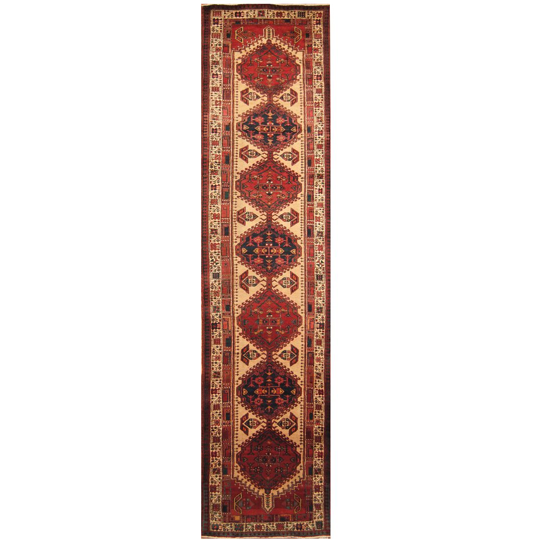 Persian Hand-knotted Ardabil Wool Runner (3'4 x 13'9)