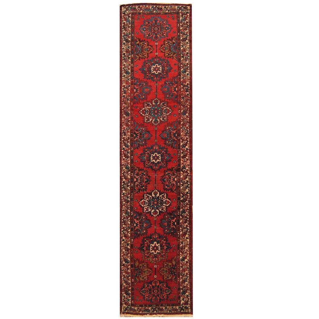 Persian Hand-knotted 1940's Semi-antique Karaja Wool Runner (3'4 x 13'7)